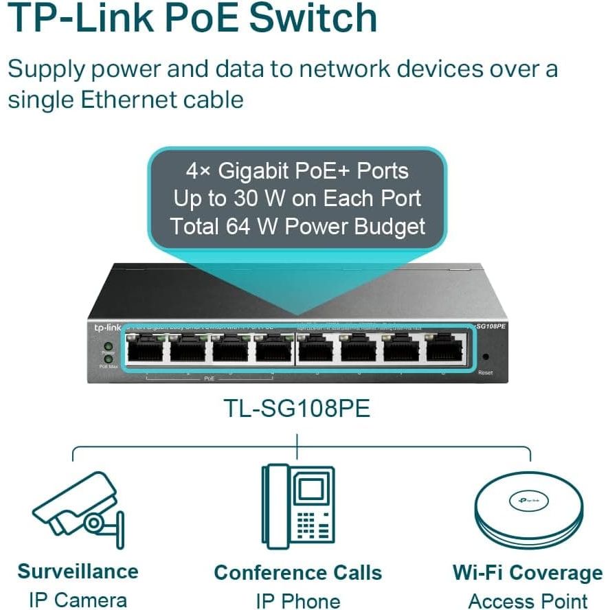 Buy TP-Link,TP-Link PoE Switch 8-Port Gigabit (TL-SG108PE) - Gadcet UK | UK | London | Scotland | Wales| Ireland | Near Me | Cheap | Pay In 3 | Network Cards & Adapters