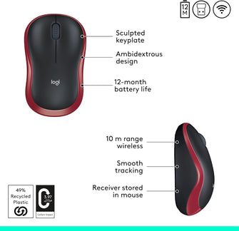 Buy Logitech,Logitech M185 Wireless Mouse - 2.4GHz, USB Receiver, 12-Month Battery, 1000 DPI, Ambidextrous - Red - Gadcet UK | UK | London | Scotland | Wales| Near Me | Cheap | Pay In 3 | Keyboard & Mouse