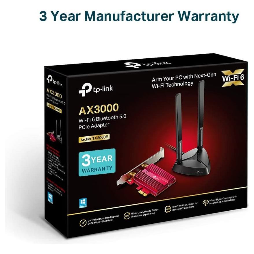 TP-Link,TP-LINK AX3000 Wi-Fi 6 Bluetooth 5.2 PCI Express Adapter with Two Antennas, Intel AX200, PCIe Network Interface Card for Desktop, Low-Profile Bracket Included ( Archer TX3000E) - Gadcet.com