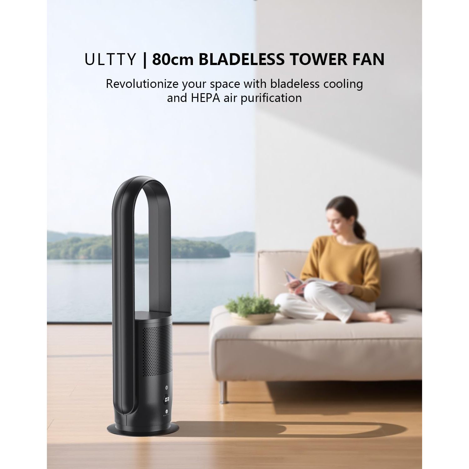 Buy Ultty,Ultty Bladeless Tower Fan with HEPA Air Purifier – 80cm Oscillating, 9 Speeds, Remote, Timer, Touch Control, Black (CR022D) - Gadcet UK | UK | London | Scotland | Wales| Near Me | Cheap | Pay In 3 | Desk & Pedestal Fans