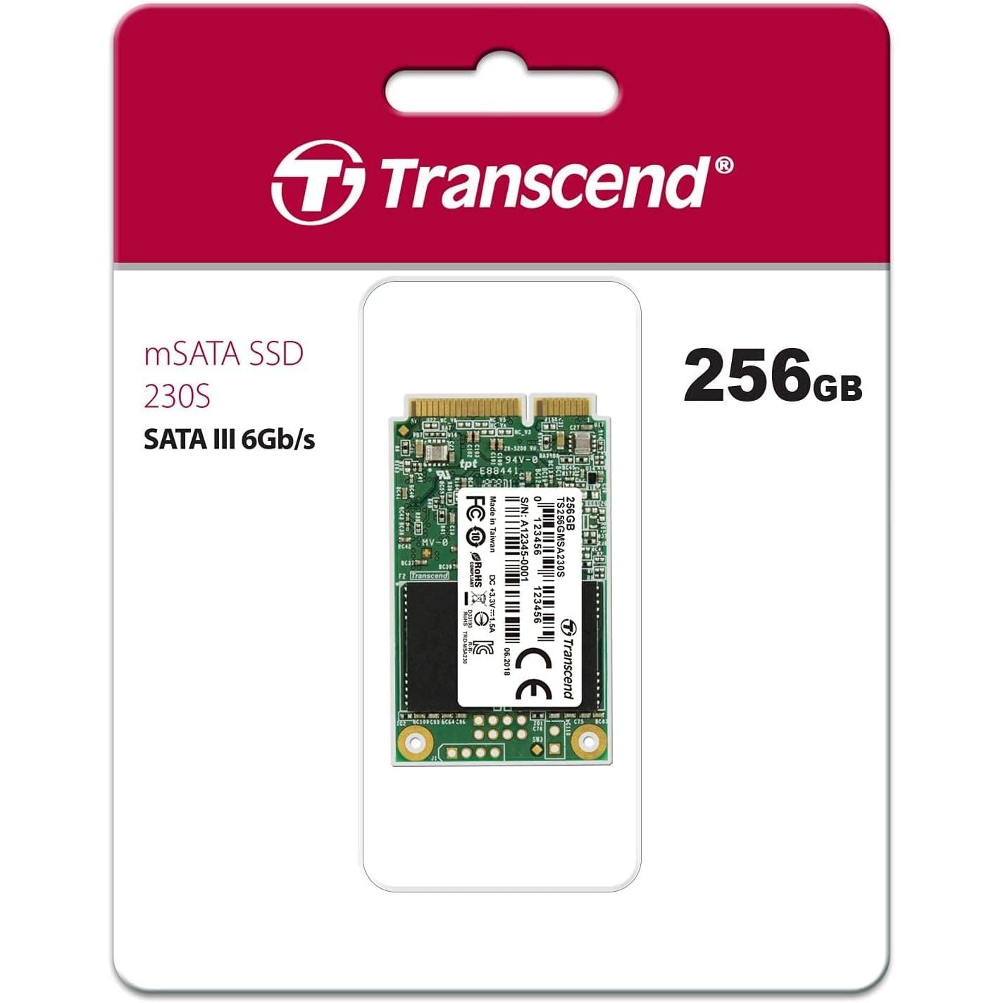 Transcend MSA230S 256 GB SATA III 6 Gb/s mSATA Internal Solid State Drive (SSD) 3D TLC NAND (TS256GMSA230S)
