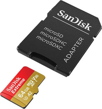 Buy Sandisk,SanDisk 64GB Extreme microSDXC card for Action Cams and Drones + SD adapter + RescuePRO Deluxe, up to 170 MB/s, with A2 App Performance, UHS-I , Class 10, U3, V30 - Gadcet UK | UK | London | Scotland | Wales| Near Me | Cheap | Pay In 3 | Flash Memory Cards