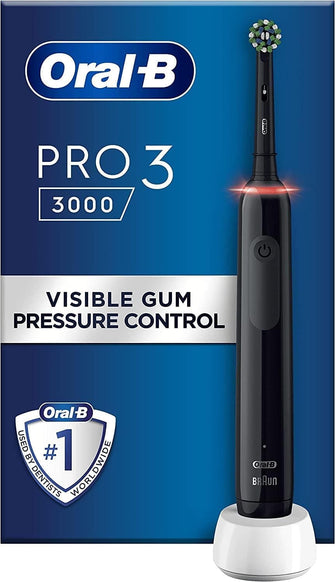 Buy Oral-B,Oral-B Pro 3 Electric Toothbrush with Smart Pressure Sensor, 1 Cross Action Toothbrush Head, 3 Modes with Teeth Whitening, Gifts for Men/Women, 2 Pin UK Plug, 3000, Black - Gadcet.com | UK | London | Scotland | Wales| Ireland | Near Me | Cheap | Pay In 3 | Electronics