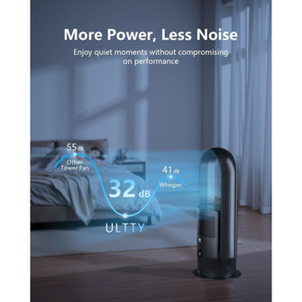 Ultty Bladeless Tower Fan with HEPA Air Purifier – Remote, Touch Control, Timer, 90° Oscillation, 9 Speeds, Black (CR021)