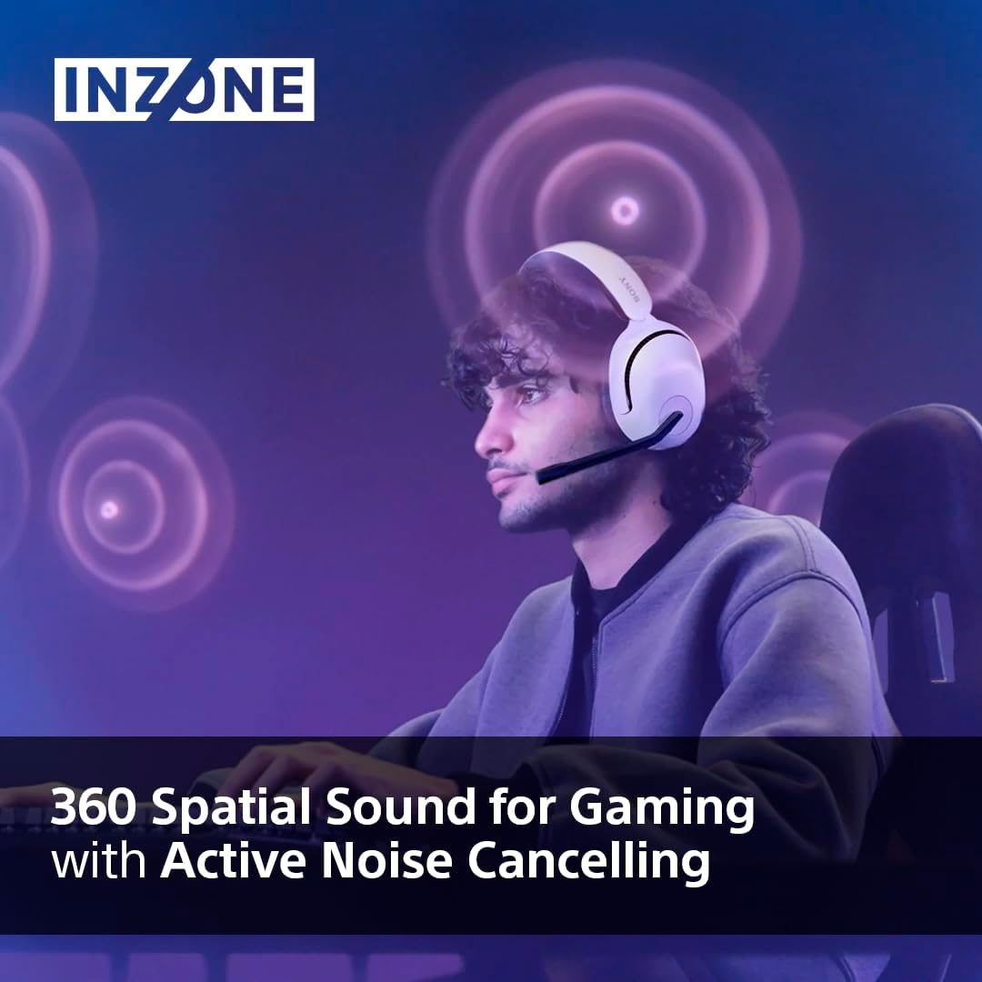 Sony INZONE H5 Wireless Gaming Headset White – 360 Spatial Sound, Low-Latency 2.4GHz, AI Noise Reduction Mic & 28-Hour Battery