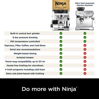 Ninja Luxe Premier 3-in-1 Coffee Machine – Latte, Cappuccino, Cold Brew & Espresso Maker, Built-In Bean Grinder, Milk Frother, 4 Automated Froth Presets – Silver (ES601UK)