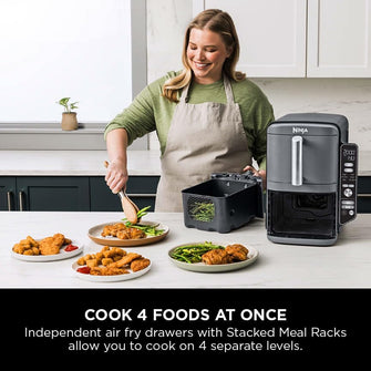 Ninja Double Stack XL Air Fryer, Vertical Dual Drawer AirFryer with 4 cooking levels, 2 Drawers and 2 Racks, Space Saving Design, 9.5L Capacity, 6 Cooking Functions, 8 Portions, Grey SL400UK - 5