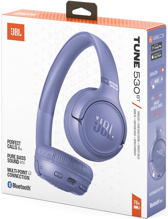JBL Tune 530BT Wireless On-Ear Headphones with Bluetooth, Lavender