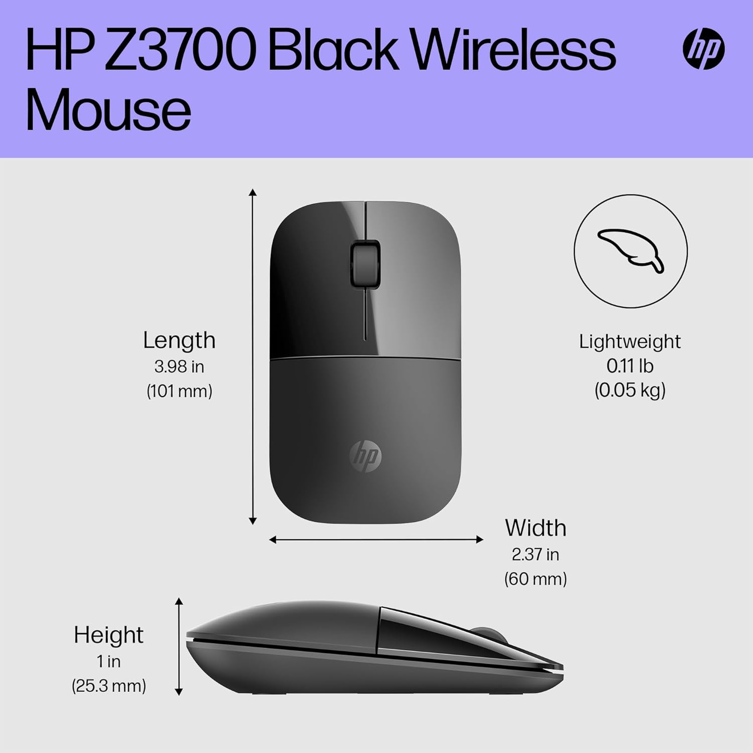 Buy HP,HP Z3700 Wireless Mouse – Slim, 2.4GHz Connectivity, 1200 DPI Optical Sensor, Multi-Surface, Blue LED, Up to 16-Month Battery Life – Black - Gadcet UK | UK | London | Scotland | Wales| Near Me | Cheap | Pay In 3 | Mouse Pads