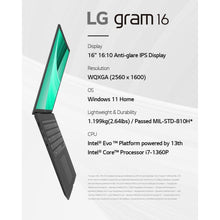 Buy LG,LG gram 16 (16Z90R-K.AD7BA1) - 16 inch  - 2TB SSD - 32GB RAM - Intel i7-1360P - Windows 11 - Obsidian Black - Gadcet UK | UK | London | Scotland | Wales| Ireland | Near Me | Cheap | Pay In 3 | Laptops