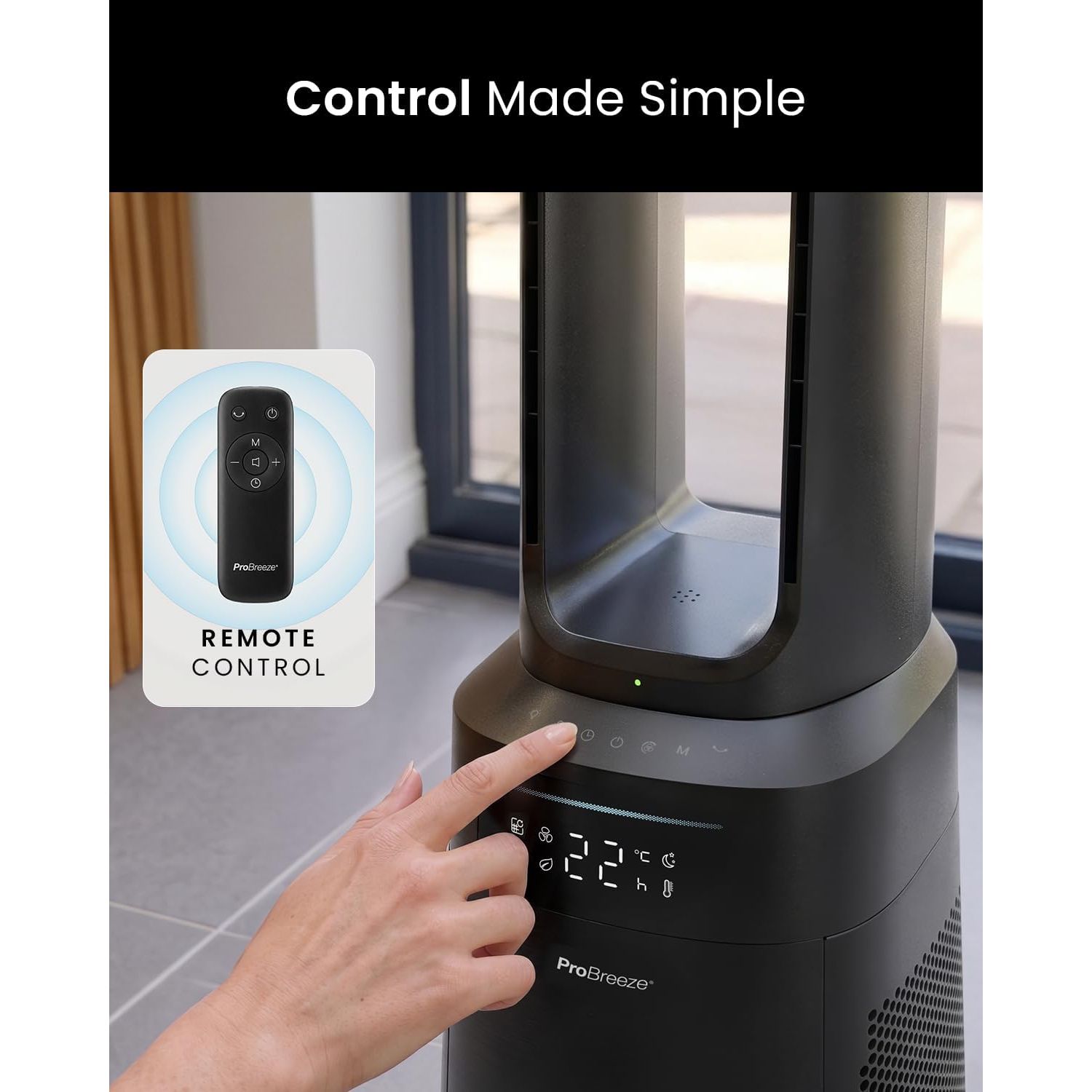 Buy Pro Breeze,Pro Breeze 41" Bladeless Tower Fan with Air Purifier Black EU – Ultra Quiet Portable Standing Fan with HEPA13 Filter, Remote Control, LED Display & 10 Speeds - Gadcet UK | UK | London | Scotland | Wales| Near Me | Cheap | Pay In 3 | Tower Fans