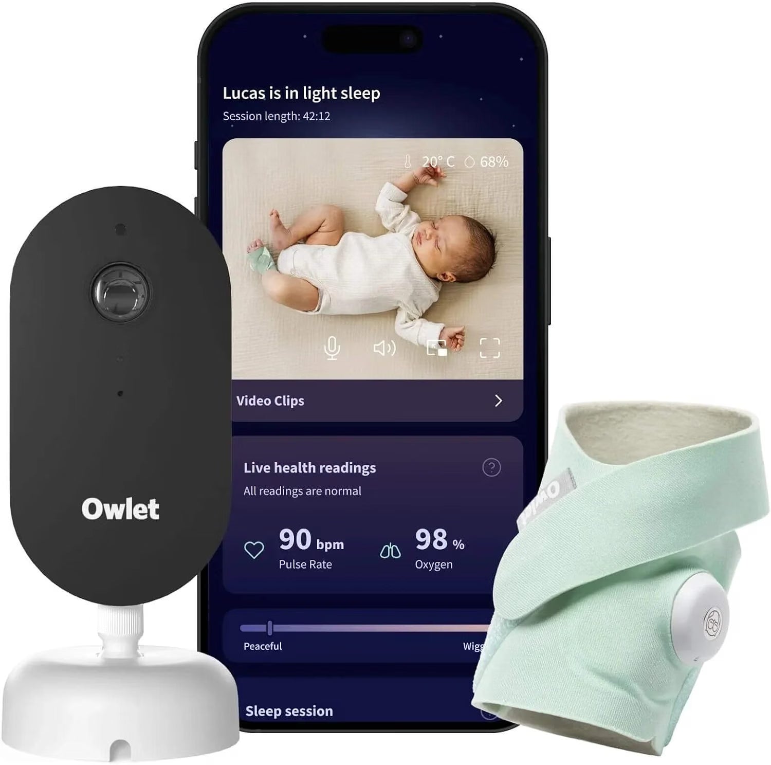 Owlet Dream Duo Smart Sock & Baby Video Monitor - Mint