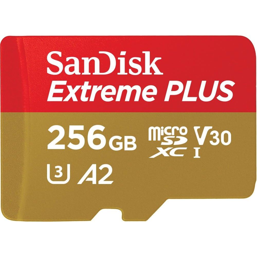 SanDisk Extreme PLUS 256GB microSDXC Memory Card – Up to 200MB/s Read, 140MB/s Write, Class 10 U3, 4K UHD + SD Adapter