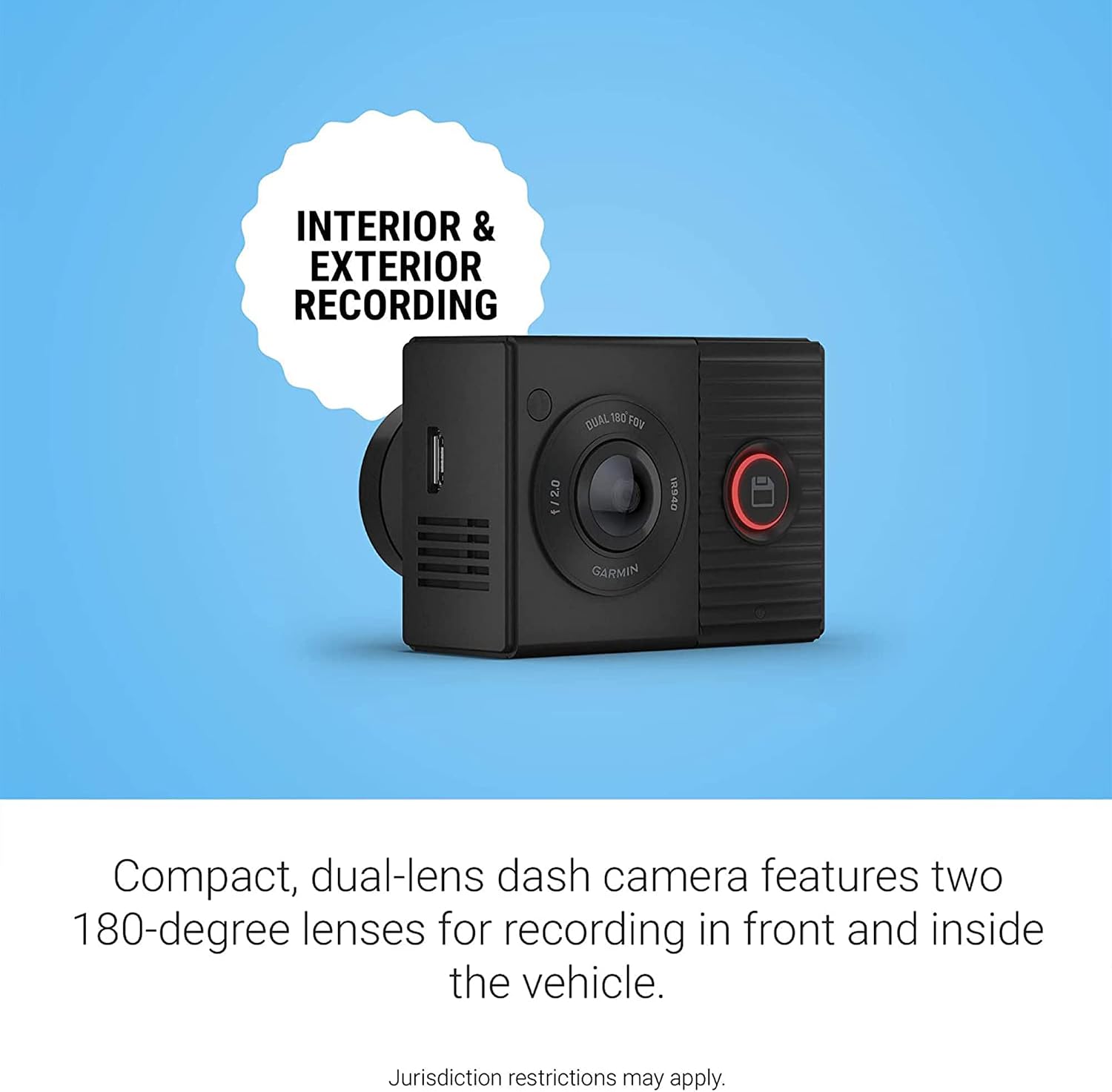 Garmin Dash Cam Tandem Dual-Lens Dash Camera – 1440p HDR Front, 720p NightGlo Interior, Dual 180° View, GPS, Voice Control & 16GB microSD – Black
