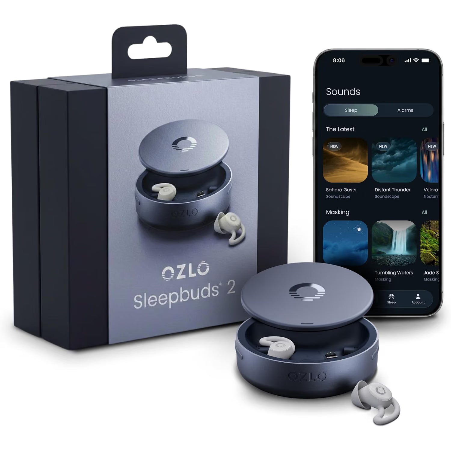 Ozlo Sleepbuds® 2 – Sleep Earbuds for Snoring & Noise Masking, 14-Hour Battery, Bluetooth 5.3, Blue