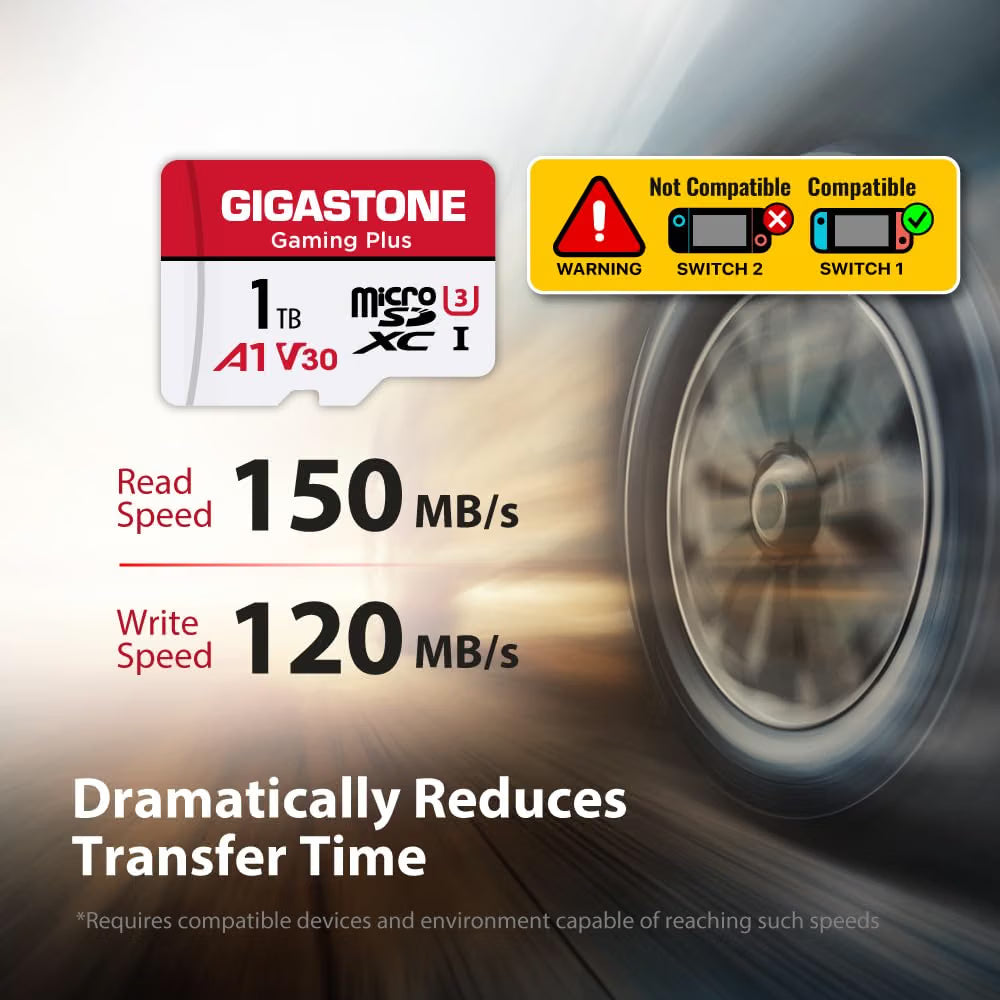 GIGASTONE 1TB Micro SD Card, Gaming Plus, Up to 150/120 MB/s, MicroSDXC Memory Card for Nintendo-Switch 1, SteamDeck, 4K UHD Video, UHS-I A1 V30 U3 C10 with Adapter