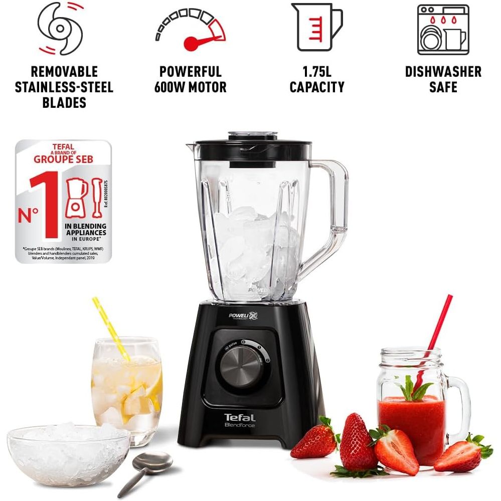 Buy Tefal,Tefal Blendforce II Blender - 2L Plastic Jug, 1.25L Effective Capacity, 600W, 4 Removable Stainless Steel Blades, Smoothie & Ice Crush, 2 Speeds + Pulse, Black (BL420840) - Gadcet UK | UK | London | Scotland | Wales| Near Me | Cheap | Pay In 3 | Food Mixers & Blenders