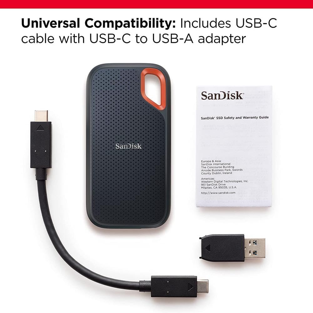 SanDisk 1TB Extreme Portable SSD - 1050MB/s Read, 1000MB/s Write, USB-C, IP65 Water & Dust Resistant, Black - 8
