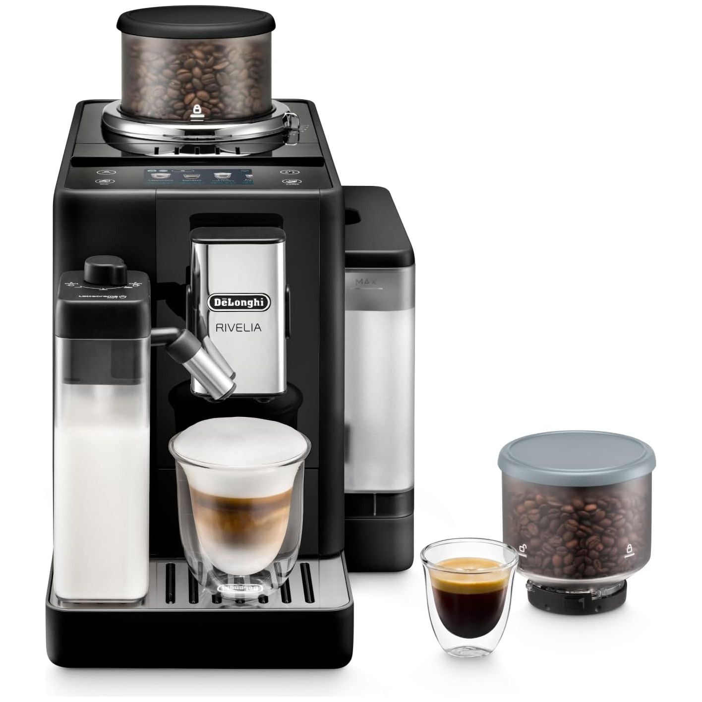 Buy De'Longhi,De'Longhi Rivelia EXAM440.55.B, Fully Automatic Coffee Machine with LatteCrema Hot, Automatic Milk Frother, Compact Size Bean to Cup Coffee Machine, 16 Recipes, Full Touch Coloured Display Black - Gadcet UK | UK | London | Scotland | Wales| Near Me | Cheap | Pay In 3 | Coffee Makers & Espresso Machines