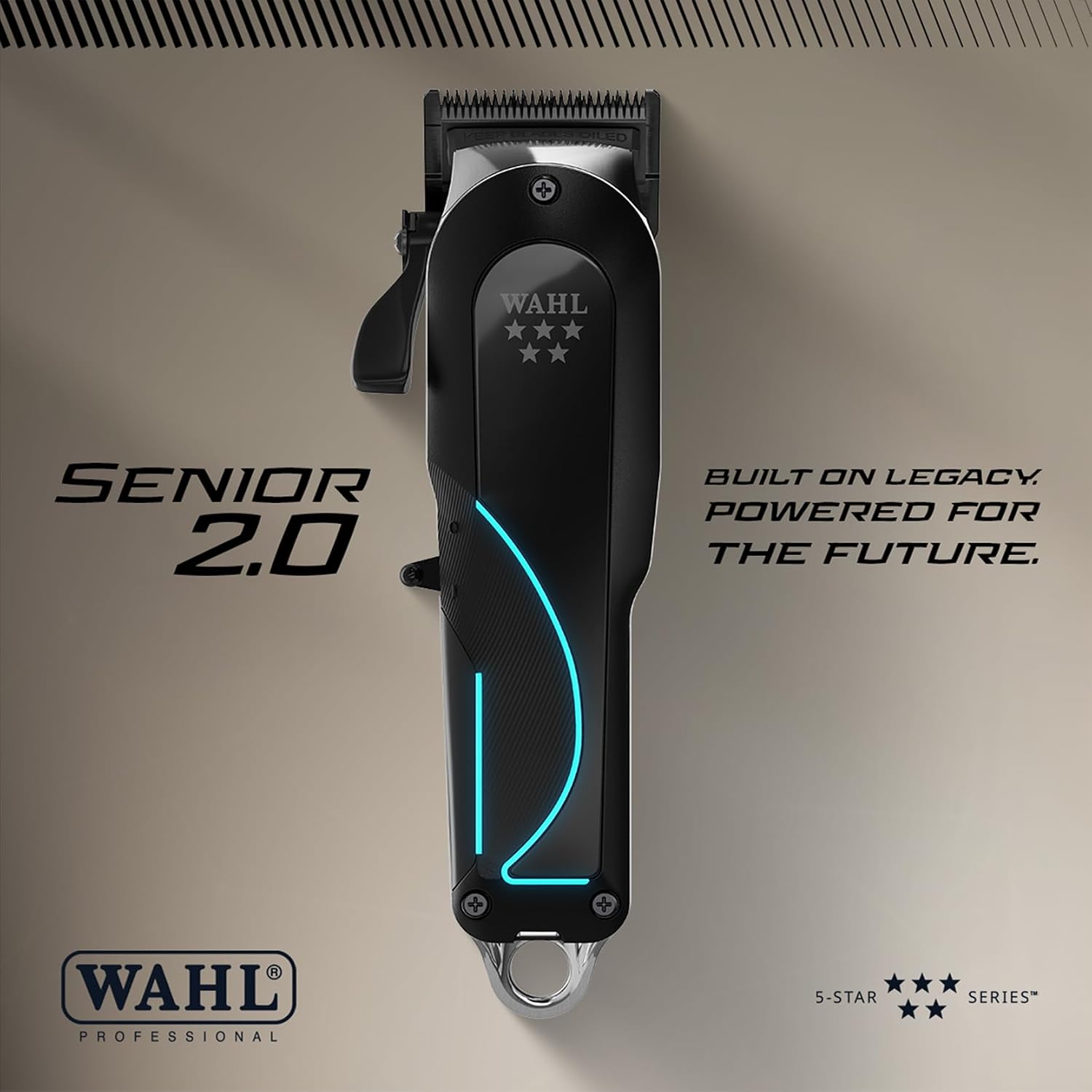 Wahl Senior 2.0 Cord/Cordless Hair Clipper with 8000 RPM Adaptive Speed Motor, DLC High‑Carbon Steel Blade, Click/Free‑Flow Taper Lever, 7 Premium Guide Combs & Power Station