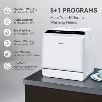Buy Hermitlux,Hermitlux Mini Countertop Dishwasher 4 Place Settings, 5L Tank, 6 Programs, Touch Control, Baby Care & Fruit Wash - White - Gadcet UK | UK | London | Scotland | Wales| Near Me | Cheap | Pay In 3 | Kitchen Tools & Utensils