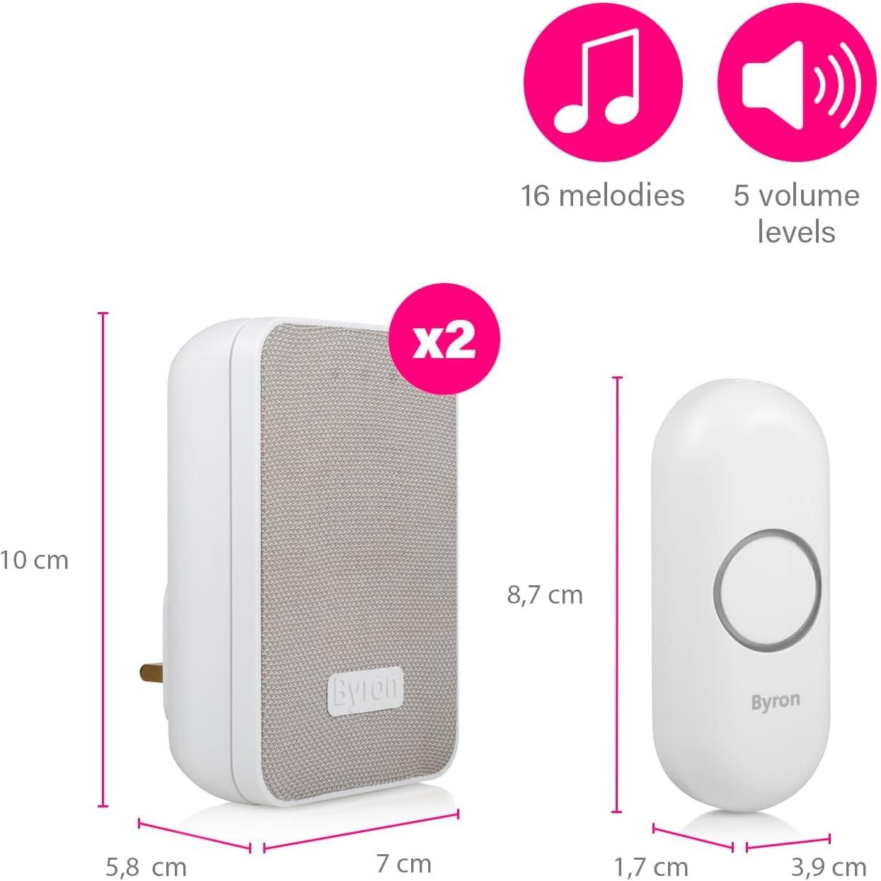 Buy Byron,Byron Wireless Doorbell Set – Twin Pack – Battery Portable and Plug in – 150 m Range - Gadcet UK | UK | London | Scotland | Wales| Near Me | Cheap | Pay In 3 | Electronics
