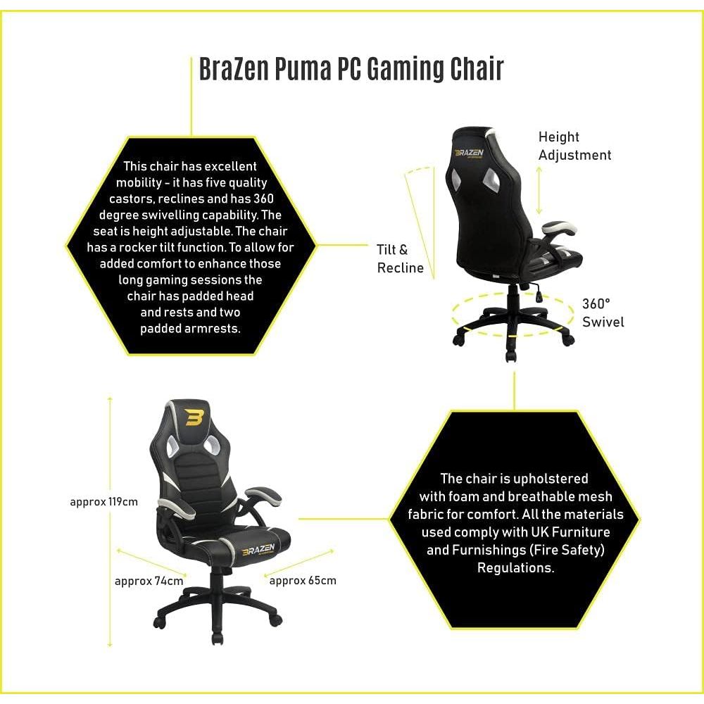 Buy BraZen Puma,Puma Ergonomic Gaming Chair for Adults – PC/Office Computer Chair with High-Back Support – Black & Green - Gadcet UK | UK | London | Scotland | Wales| Near Me | Cheap | Pay In 3 | Office Equipment