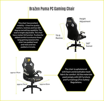 Buy BraZen Puma,Puma Ergonomic Gaming Chair for Adults – PC/Office Computer Chair with High-Back Support – Black & Green - Gadcet UK | UK | London | Scotland | Wales| Near Me | Cheap | Pay In 3 | Office Equipment