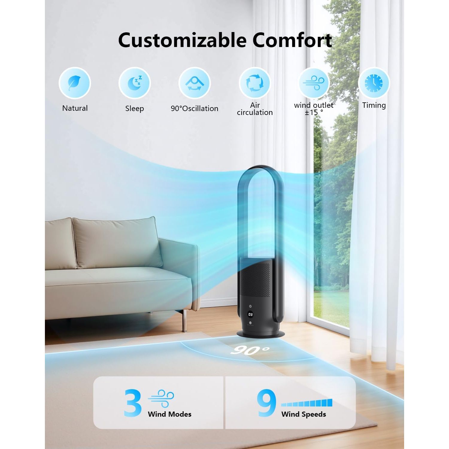 Buy Ultty,Ultty Bladeless Tower Fan with HEPA Air Purifier – 80cm Oscillating, 9 Speeds, Remote, Timer, Touch Control, Black (CR022D) - Gadcet UK | UK | London | Scotland | Wales| Near Me | Cheap | Pay In 3 | Desk & Pedestal Fans