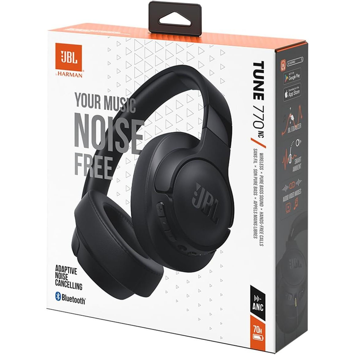 JBL Tune 770 NC Wireless Over-Ear Bluetooth Headphones with Adaptive Noise-Cancelling Technology and 70-Hour Battery Life, Black | Adaptive Noise Cancelling with Smart Ambient, Bluetooth 5.3, JBL Pure Bass Sound, Upto 70H battery life