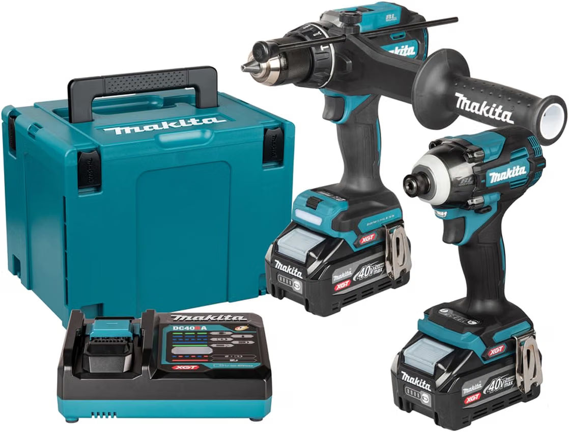 Makita DK0249G201 40Vmax XGT Brushless Twin Kit – HP003G Combi Drill, TD004G Impact Driver, 2 × 4.0Ah Batteries & Makpac Type 4 Case