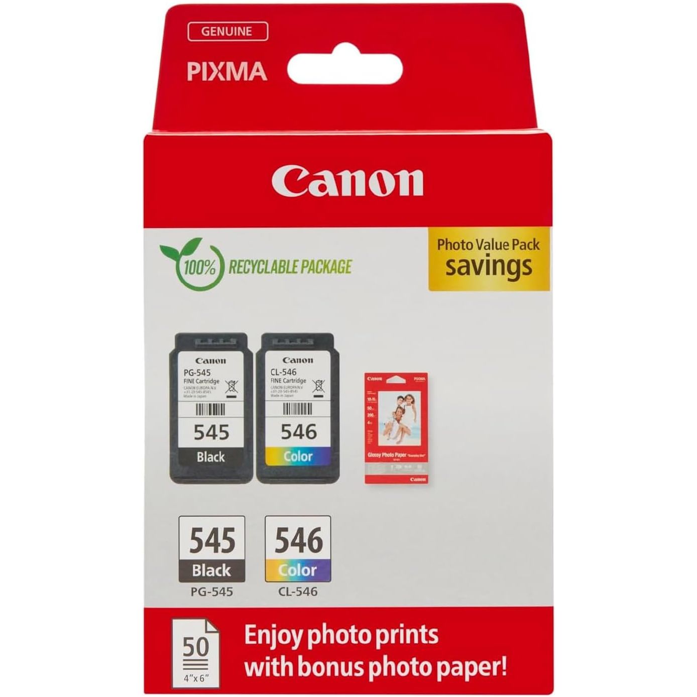 Buy Canon,Canon PG-545/CL-546 Ink & Photo Paper Multipack – Genuine Cartridges (Black & Colour) + 50 Sheets 4x6 Photo Paper - Gadcet UK | UK | London | Scotland | Wales| Near Me | Cheap | Pay In 3 | Toner & Inkjet Cartridges