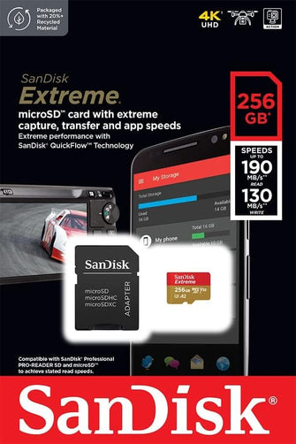 Buy Sandisk,SanDisk 256GB Extreme microSDXC card + SD adapter + RescuePRO Deluxe, up to 190MB/s, with A2 App Performance, UHS-I, Class 10, U3, V30, Black - Gadcet UK | UK | London | Scotland | Wales| Ireland | Near Me | Cheap | Pay In 3 | Memory Card