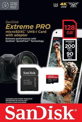 Buy Sandisk,SanDisk 128GB Extreme PRO microSDXC card + SD adapter + RescuePro Deluxe, up to 200 MB/s, with A2 App Performance, for smartphones, action cameras or drones UHS-I Class 10 U3 V30 - Gadcet UK | UK | London | Scotland | Wales| Near Me | Cheap | Pay In 3 | Flash Memory Cards