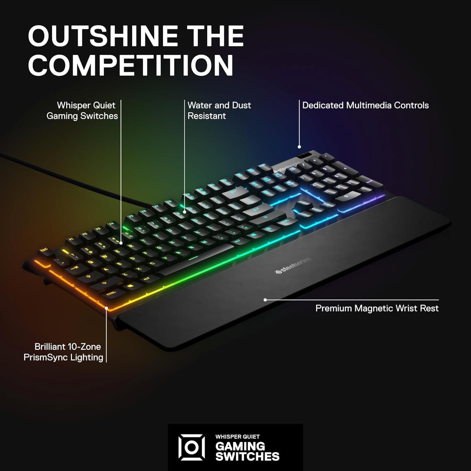 Buy SteelSeries,SteelSeries Apex 3 - RGB Gaming Keyboard - 10-Zone RGB Illumination - Premium Magnetic Wrist Rest - English Qwerty Layout PC, Standard - Gadcet UK | UK | London | Scotland | Wales| Ireland | Near Me | Cheap | Pay In 3 | Keyboard & Mouse
