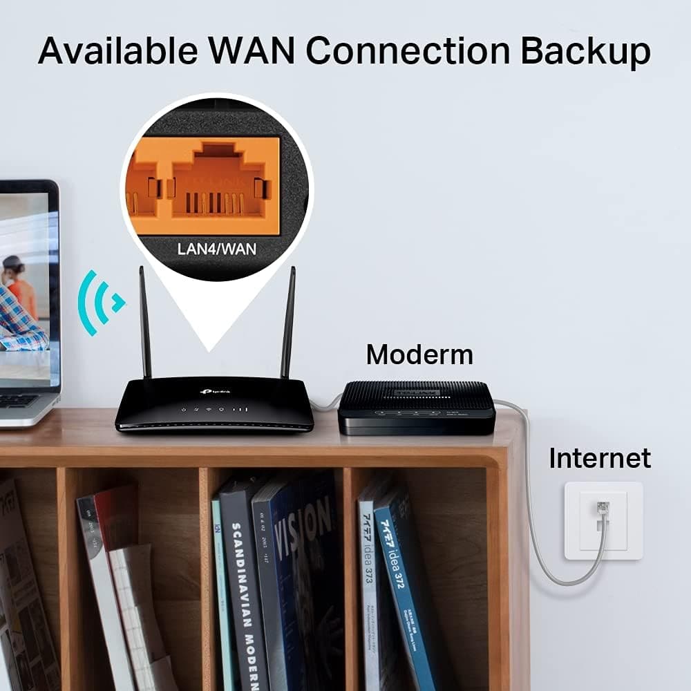 TP-Link AC750 Dual Band 4G LTE Router, SIM Slot Unlocked, WAN/LAN port, Removable Wi-Fi Antennas, Compatible with FDD-LTE and TDD-LTE, No Configuration Required, UK Plug, Black (Archer MR200) - 7