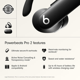 Beats Powerbeats Pro 2 Wireless Earbuds – Noise Cancelling, 45H Battery, Wireless Charging Case, Jet Black