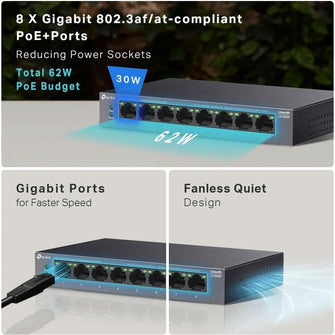 Buy TP-LINK,TP-Link PoE Switch 8 Port Gigabit Ethernet Switch with 8 x PoE+ Port  62W - Network Switch, Ethernet Splitter, Desktop/Wall Mount - Gadcet UK | UK | London | Scotland | Wales| Near Me | Cheap | Pay In 3 | Network Cards & Adapters