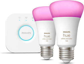 Buy Philips Hue,Philips Hue White and Colour Ambiance Wireless Lighting LED Starter Kit with 2 E27 Bulbs - Gadcet UK | UK | London | Scotland | Wales| Ireland | Near Me | Cheap | Pay In 3 | LED Light Bulbs