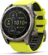 Garmin Fenix 8 – 51mm Solar, Sapphire Titanium GPS Watch with Amp Yellow/Graphite Silicone Band