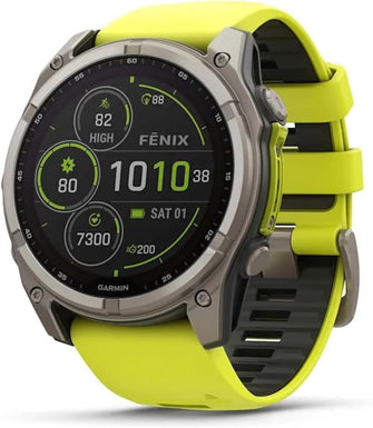 Garmin Fenix 8 – 51mm Solar, Sapphire Titanium GPS Watch with Amp Yellow/Graphite Silicone Band