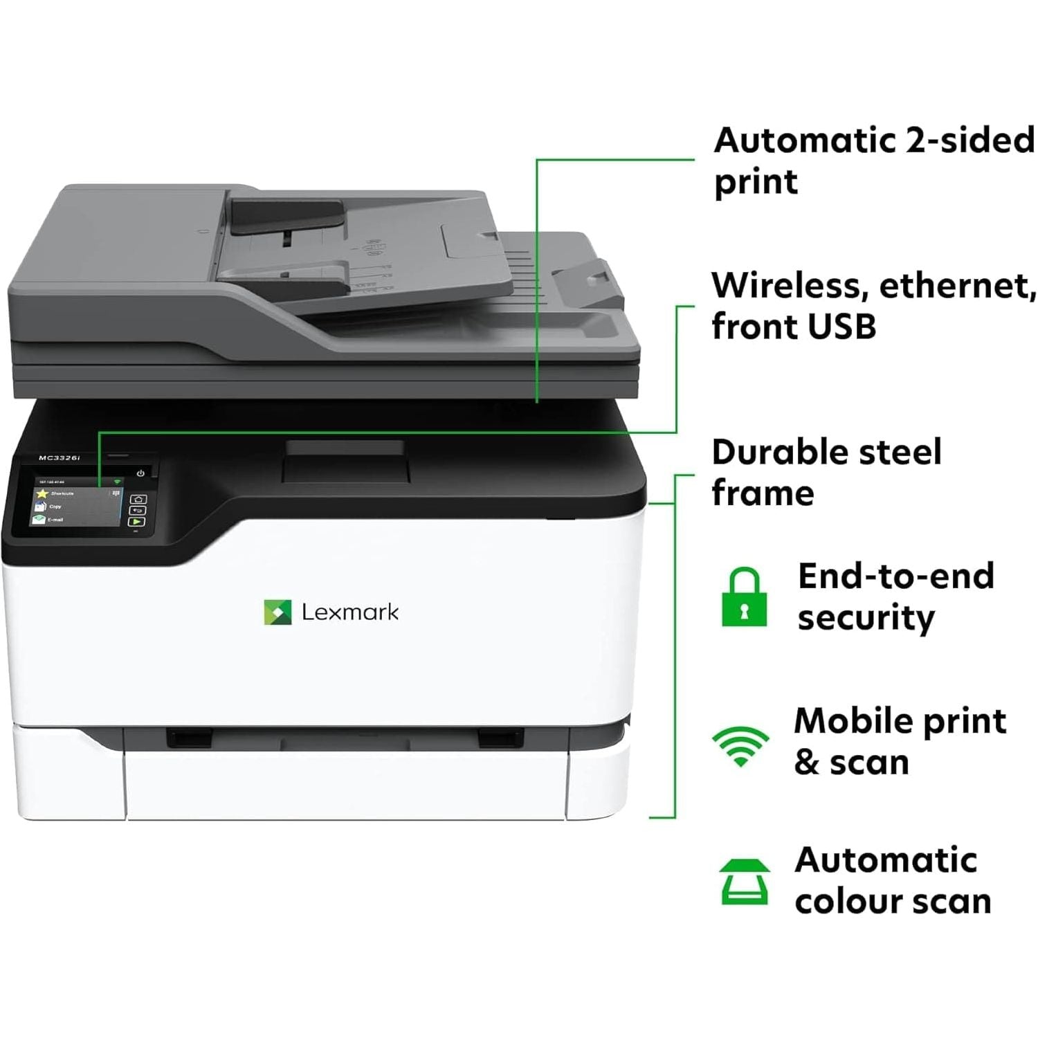 Buy Lexmark,Lexmark MC3326i Colour Wireless All In One Printer with Touchscreen, Office Colour Printer Scanner Copier All in One Laser, Mobile Ready, Duplex Printing & CarbonNeutral Certified, 3 Year Guarantee - Gadcet UK | UK | London | Scotland | Wales| Ireland | Near Me | Cheap | Pay In 3 | Printer Ink