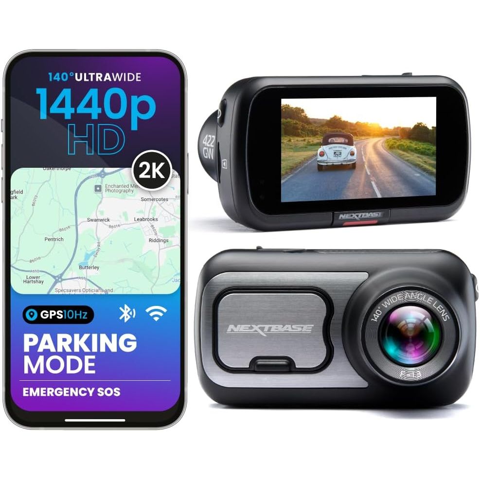 Nextbase 422GW Dash Cam – 2K 1440p, 140° Wide Angle Front Camera – Wi-Fi, 10Hz GPS, Bluetooth – Parking Mode, Voice Control, Night Vision, Polarising Filter Compatible