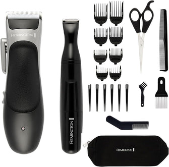 Buy Remington,Remington Hair Clipper & Detail Trimmer Kit - 25 Pieces, 6 Comb Attachments (3mm-25mm), Sectioning Clips, Scissors, Storage Pouch, 40 Min Cordless Usage - HC367 - Gadcet UK | UK | London | Scotland | Wales| Near Me | Cheap | Pay In 3 | Hair Clippers & Trimmers