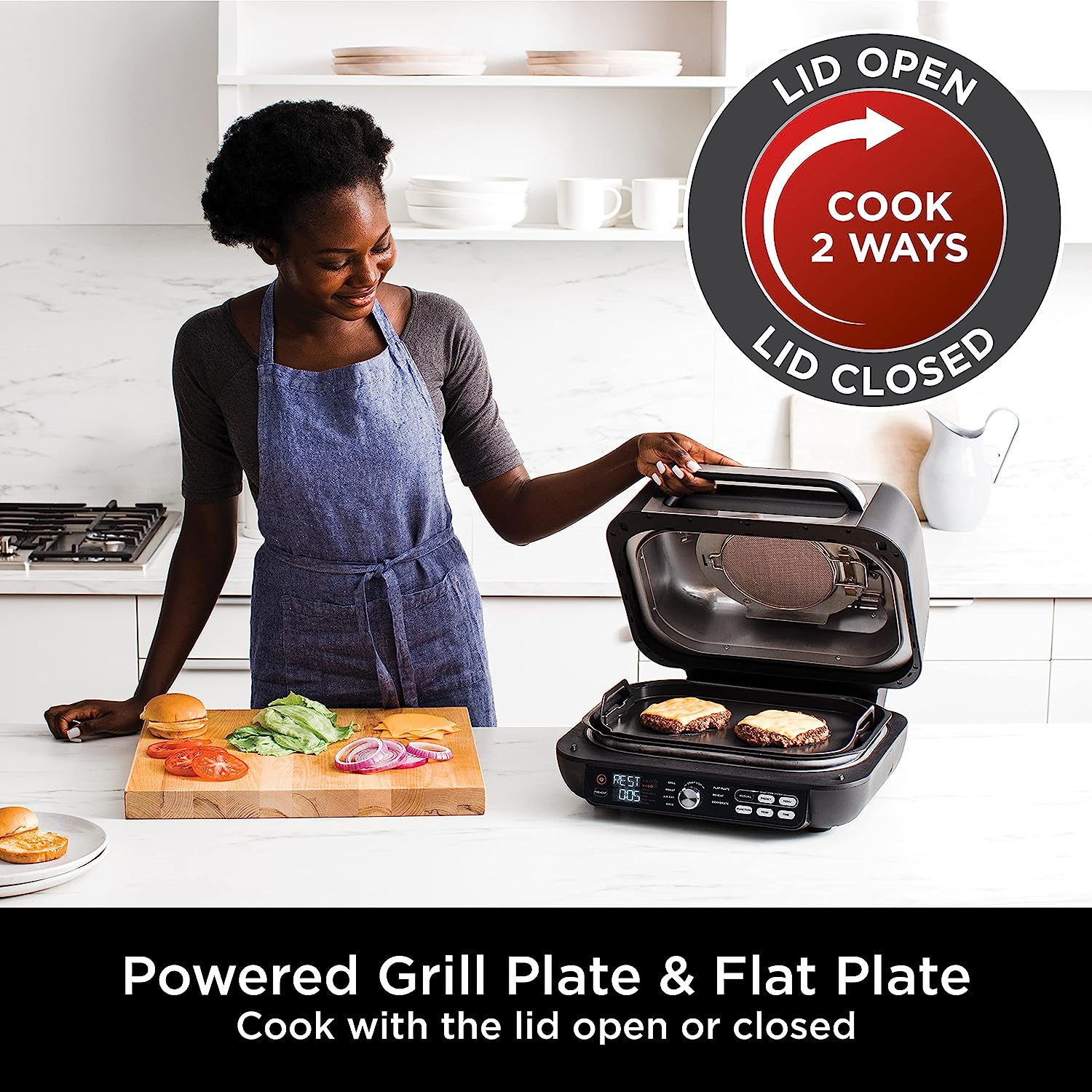 Ninja Foodi MAX PRO Health Grill, Flat Plate & Air Fryer [AG651UK] 7 Cooking Functions, 2 Grill Plates, 3.8L [Silver/Black] - 4