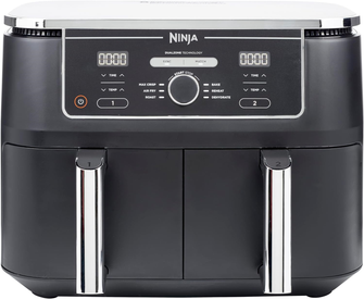 Ninja [AF400UK] Foodi MAX Dual Zone Digital Air Fryer, 2 Drawers, 9.5L, 6-in-1, Uses No Oil, Air Fry, Max Crisp, Roast, Bake, Reheat, Dehydrate, Cook 8 Portions, Non-Stick Dishwasher Safe Baskets [Black] - 1