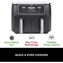 Ninja [AF400UK] Foodi MAX Dual Zone Digital Air Fryer, 2 Drawers, 9.5L, 6-in-1, Uses No Oil, Air Fry, Max Crisp, Roast, Bake, Reheat, Dehydrate, Cook 8 Portions, Non-Stick Dishwasher Safe Baskets [Black] - 2