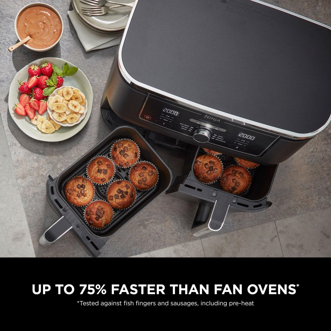 Ninja [AF400UK] Foodi MAX Dual Zone Digital Air Fryer, 2 Drawers, 9.5L, 6-in-1, Uses No Oil, Air Fry, Max Crisp, Roast, Bake, Reheat, Dehydrate, Cook 8 Portions, Non-Stick Dishwasher Safe Baskets [Black] - 6