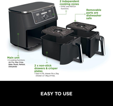 Ninja [AF400UK] Foodi MAX Dual Zone Digital Air Fryer, 2 Drawers, 9.5L, 6-in-1, Uses No Oil, Air Fry, Max Crisp, Roast, Bake, Reheat, Dehydrate, Cook 8 Portions, Non-Stick Dishwasher Safe Baskets [Black] - 3