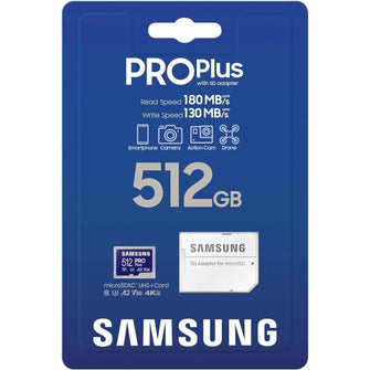 Samsung PRO Plus SD Card, 512 GB, With UHS-I U3 Interface, Full HD & 4K UHD, Read Speed 180 MB/s, Write Speed 130 MB/s, 512GB - 5